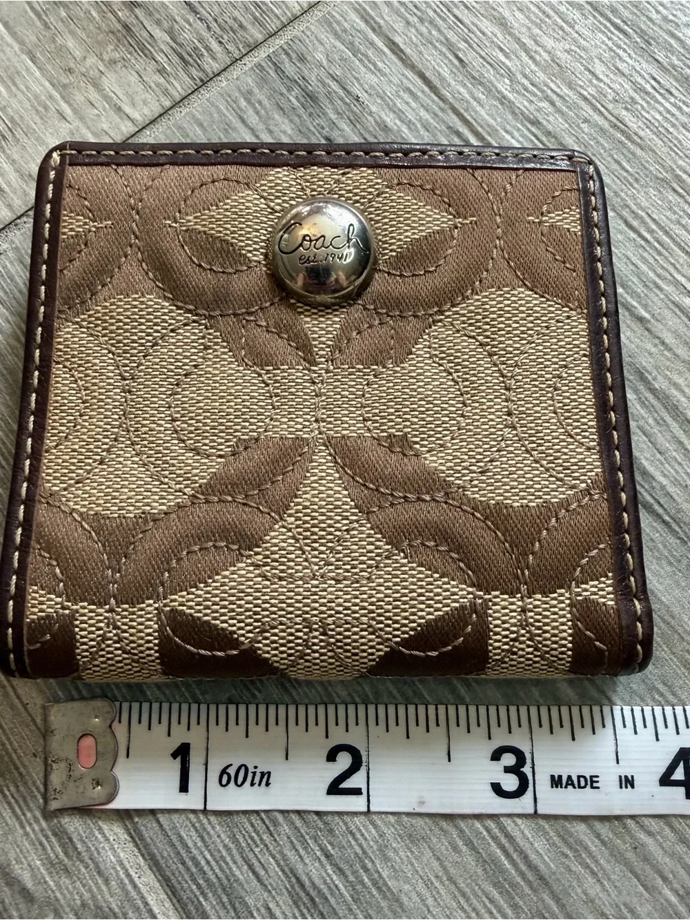 Vintage Coach Chelsea Signature Brown Canvas Credit Card Wallet Snap Button Zip